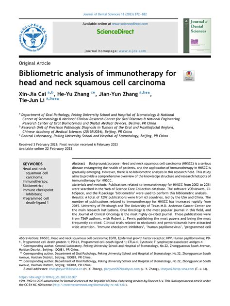 Pdf Bibliometric Analysis Of Immunotherapy For Head And Neck Squamous