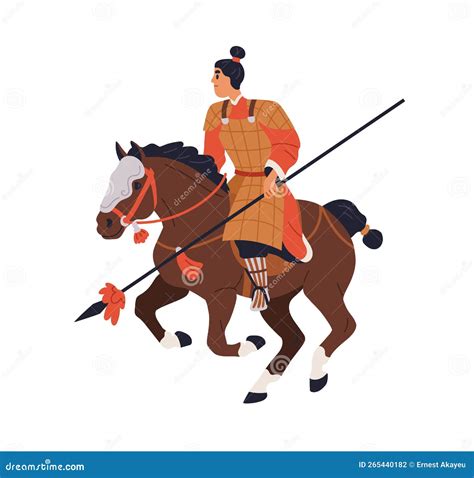 Chinese Warrior Riding Horseback Asian Armored Horse Rider With Spear