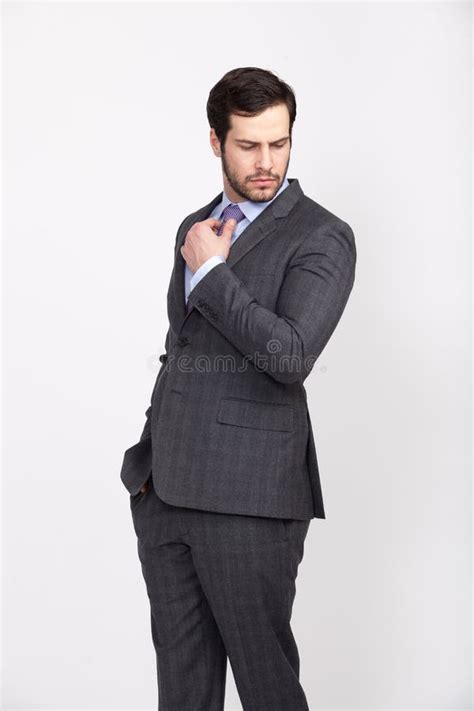 Handsome Office Business Man With Beard Dressed In Elegant Suit Stock