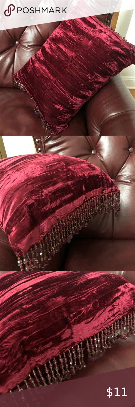 Cranberry Crushed Velveteen W Beading Accentpillow Cranberry Color