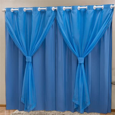 Cortina Blackout Pvc C Voil Azul Corta Luz M X M