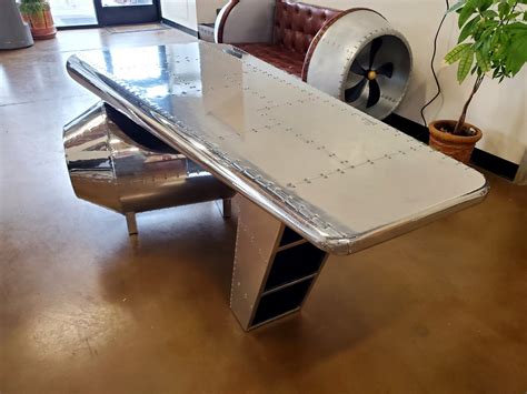 Large Polished Aircraft Aluminum Airplane Wing Aviator Office Desk W