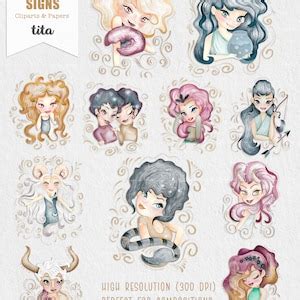 Zodiac Signs Watercolor Clipart Illustrations of Zodiac Signs - Etsy