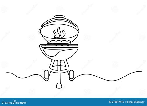 Continuous Line Drawing Bbq Grill Isolated On White Background Stock Vector Illustration Of