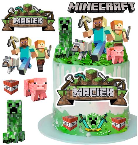 OpŁatek Na Tort Minecraft Tnt Pixele Zestaw Postaci Gratis Tekst