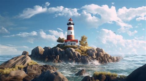 Premium AI Image | a Lighthouse situated on a Rocky Island