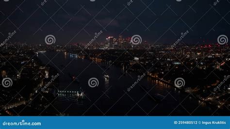 Aerial Panoramic Skyline View of Canary Wharf at Night Stock Photo ...