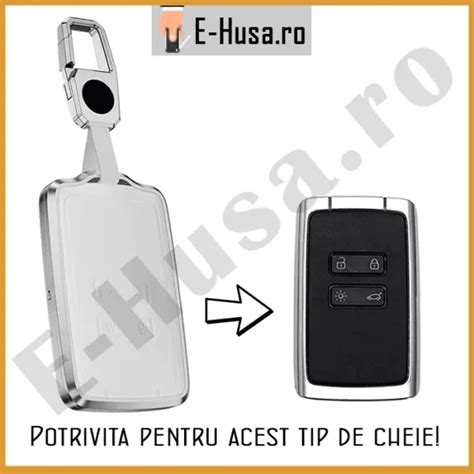 Husa Cheie Auto Tip Renault Din Aliaj Si Piele Alba