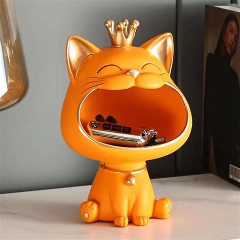 Orange Statue de chat porte bonheur Sculpture décoration de Table