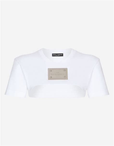 Kim Dolceandgabbana Cropped Jersey T Shirt With “kim Dolceandgabbana” Tag