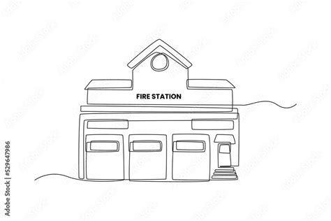 Continuous one line drawing fire station. Building and office concept ...