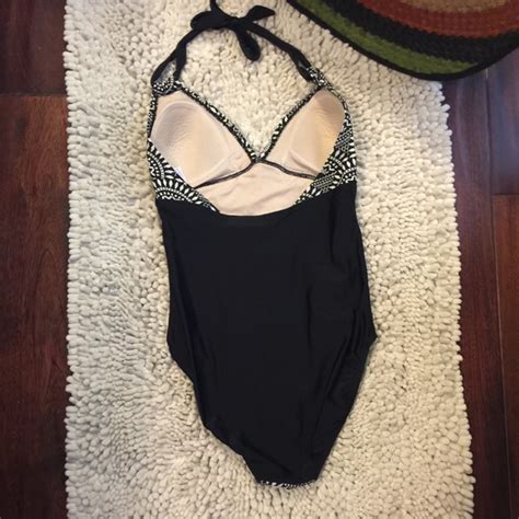 Merona Swim Merona One Piece Swim Suit Black White Halter Sz S