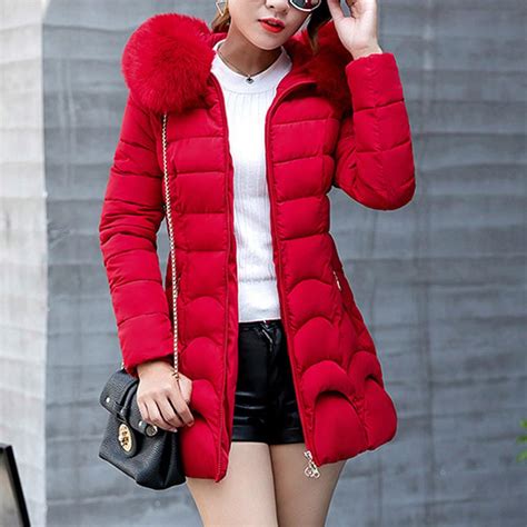 Buy Women Hooded Outwear Warm Coat Long Thick Fur Collar Cotton Parka