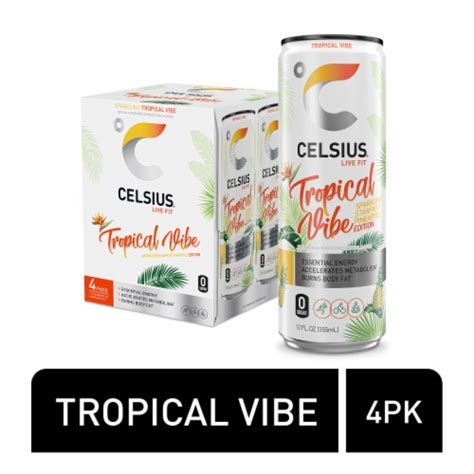 CELSIUS Sparkling Tropical Vibe Energy Drink 4 Cans 12 Fl Oz Smith