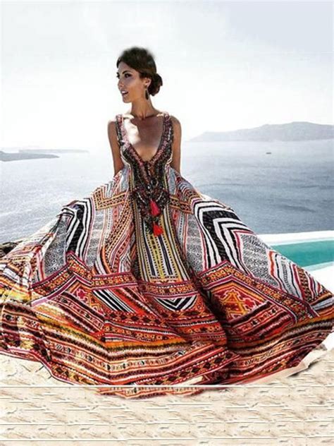 Bohemia Print V Neck Straps Maxi Dress Maxi Dress Long Summer