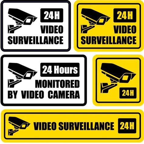 Free Set Of 24H Monitored By Video Camera Signs Vector - TitanUI