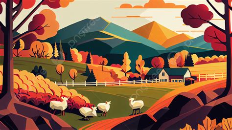 Idyllic Farm Colorful Illustration Background, Wallpaper, Rural, Pasture Background Image And ...