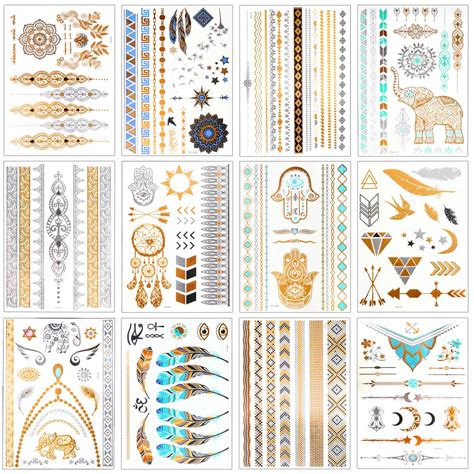 Metallic Temporary Tattoos 120 For Women Teens Girls Tattoos Gold Silver Glitter Flash