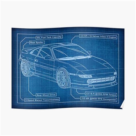 Toyota MR2 SW20 1989 Blueprint Poster For Sale By Navin Guyvit