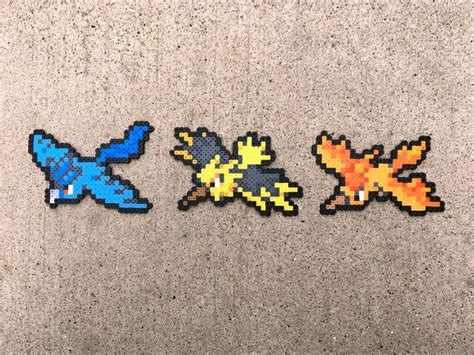 Gen 1 Legendary Birds Trio Articuno Zapdos Moltres Pokemon Perler Bead