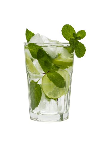 Big Glass Of Mojito Isolated On White Background Cube Closeup View