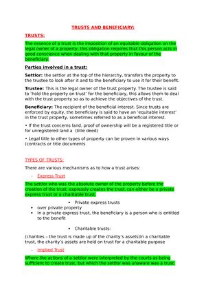 Equity Trusts I Revision Notes Equity Trusts Notes Equity The