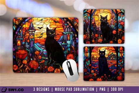 Stained Glass Black Cat Mouse Pad Png Graphic By Sw1co Design · Creative Fabrica