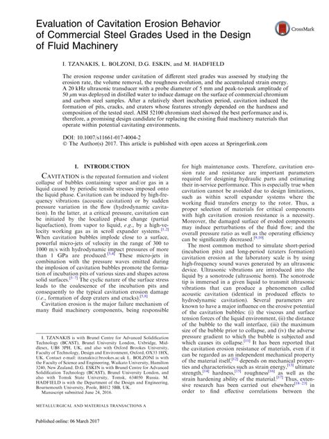 Pdf Evaluation Of Cavitation Erosion Behavior Of Commercial Steel