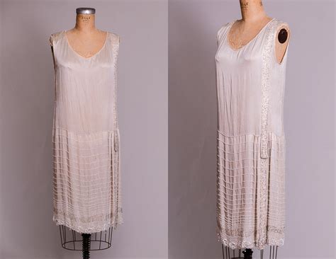 1920s Ivory Beaded Flapper Dress Hand Glass Beaded Ivory Silk Etsy