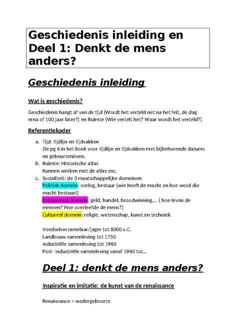 Geschiedenis Inleiding En Deel 1 Tijd Tijdlijn En Tijdvakken Zie Pg