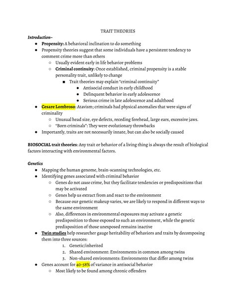 Solution Criminology Review Part Three Trait Theory Genetics