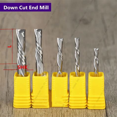 5PCS 2 Flutes Down Cut End Mill Left Helical Solid Carbide Milling