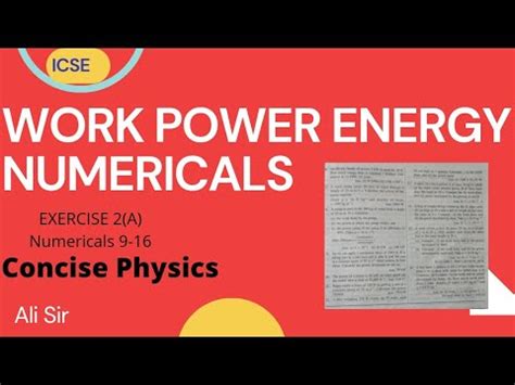 Work Energy And Power Numericals Class 10 Icse Concise Physics