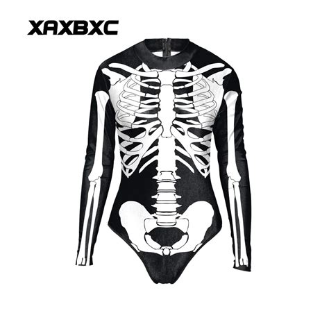 New 023 Halloween X Ray Skeleton Skull Bone 3d Prints One Piece Femme