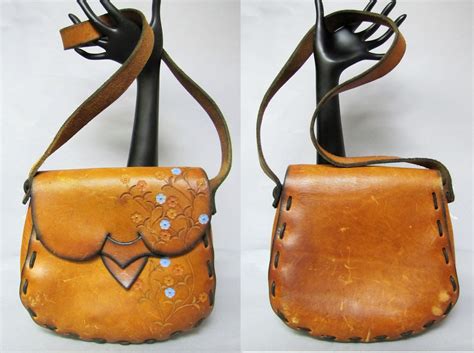 Vintage Early S Tooled Hand Painted Leather Shoulder Bag S