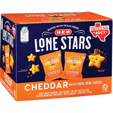 H E B Cheddar Lone Stars Baked Snack Crackers 1 Oz Bags Texas Size