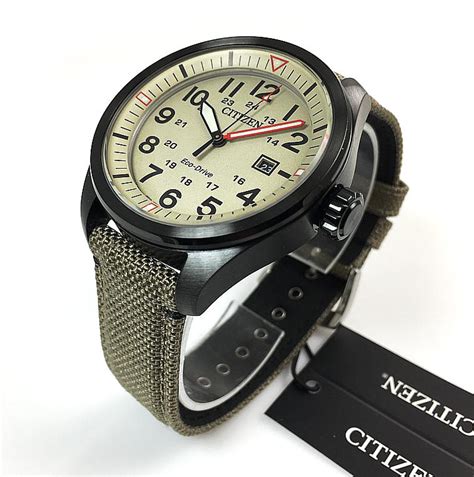 Mens Citizen Eco Drive Khaki Green Strap Military Style Watch Aw5005 12x