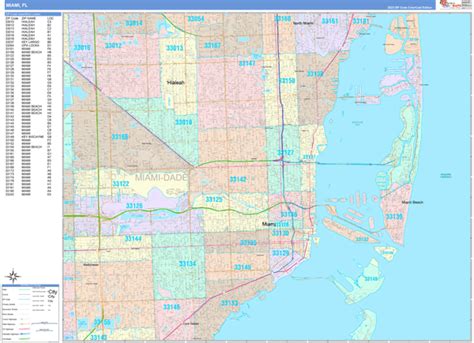 Miami Florida Wall Map Color Cast Style By Marketmaps Mapsales