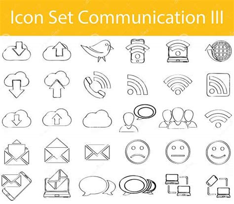 Drawn Doodle Lined Icon Set Communication Iii Stock Vector