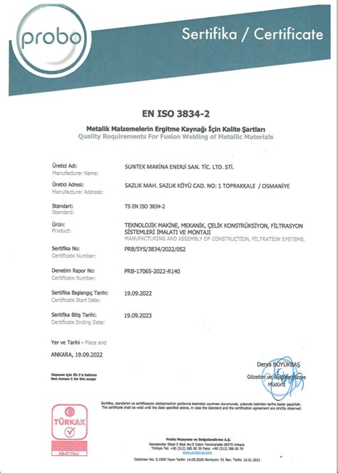 EN ISO 3834-2 – SUNTEK Makine