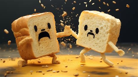 Premium AI Image Bread And Egg Splash Funny Concept Hot Fresh Bread