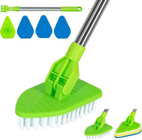 Shower Cleaning Scrub Brush With Long Handle 2 In 1 Extendable Tub And Tile Floor