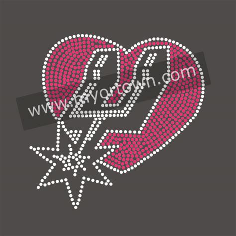 Pink SAN ANTONIO SPURS heart Iron On Rhinestone Transfers for Celebration