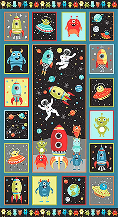 Patchworkstoff Weltraum Astronauten Raketen Outer Space Panel