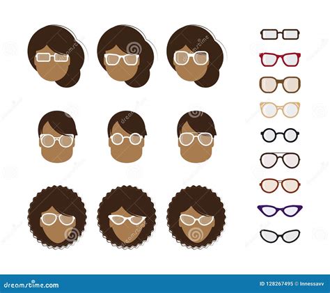 Different Types Of Spectacle Frames For Various Types Of Face Ovals Stock Vector Illustration