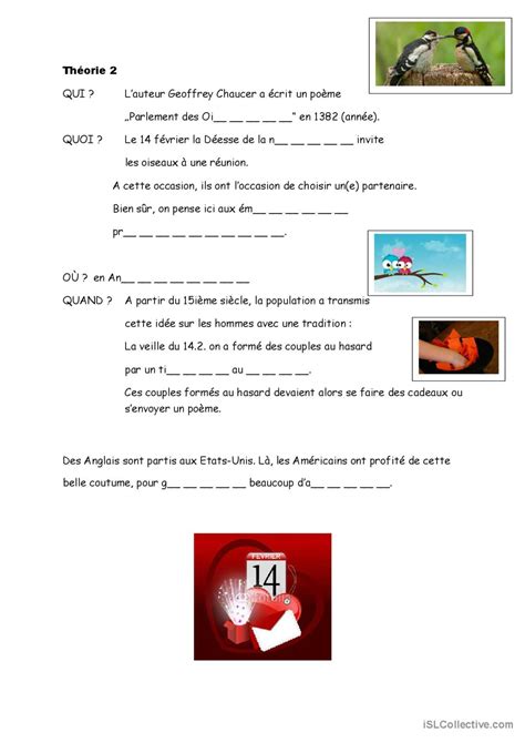 Saint Valentin trace écrite compréh Français FLE fiches pedagogiques