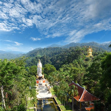 Panorama View To Wat Bang Riang Temple In The Jungle Of Phang Nga