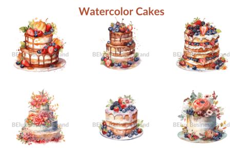 Watercolor Cakes Clipart Graphic By Belux Business Brand · Creative Fabrica