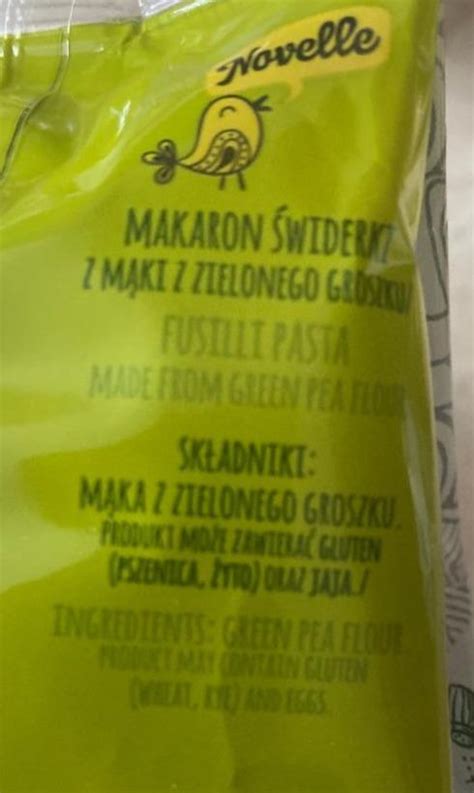 Makaron 100 mąki z zielonego groszku Novelle kalorie kJ a nutriční