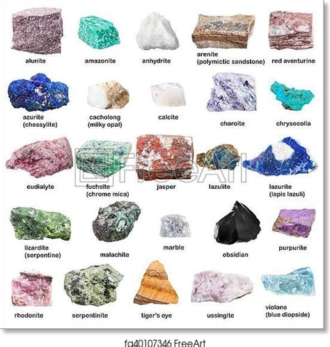 Free Art Print Of Raw Decorative Gemstones And Minerals With Names